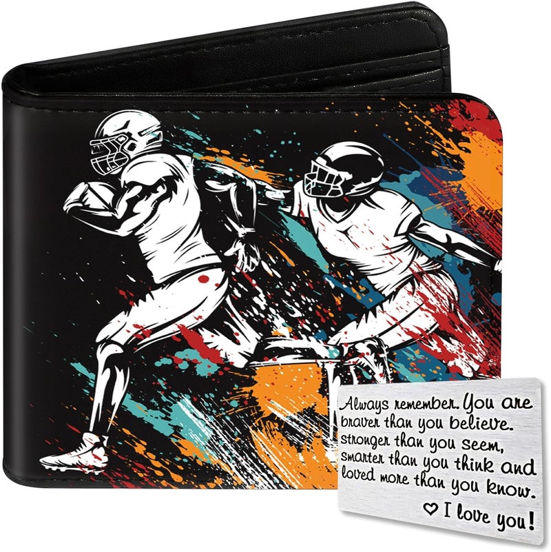 Roacap Teen Boys Wallet, Cool Football Wallets for Kids Son 9-12/8-10/8-12 with Wallet Card, Funny Leather Bifold Rfid Blocking Wallet, Purse Coin Pocket Id Window for Men Boy Male Youth Guys Gifts - Image 1
